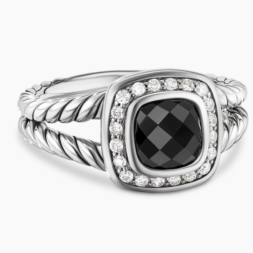 David Yurman Black Onyx and Diamonds Petite Albion Cable Ring